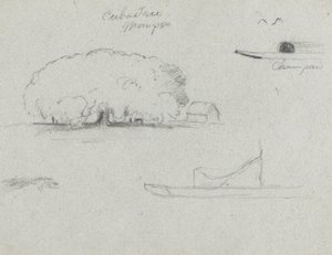 Arbre Ceiba à Mompos, canoë Champan, arbres et bateau partiel, Rio Magdalena, Colombie - Frederic Edwin Church